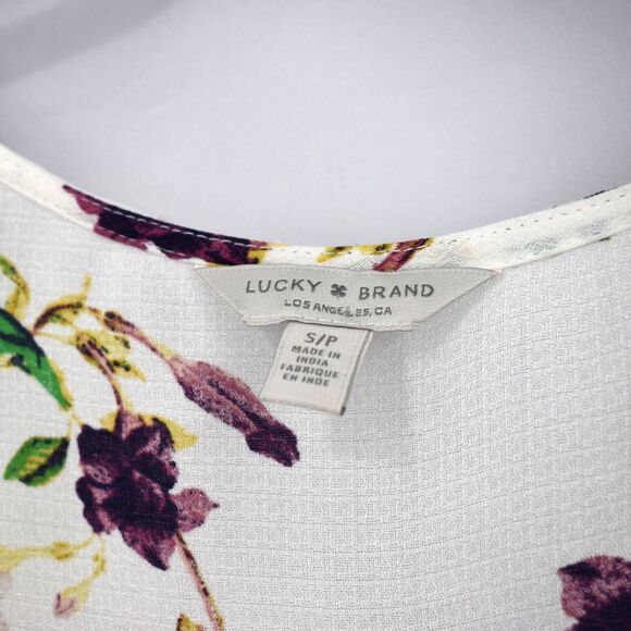 Lucky Brand Malia Peasant Top Long 3/4 Sleeve Floral V Neck Tie Boho Blouse Sm - Picture 5 of 9